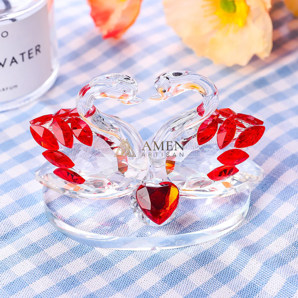 Crystal Heart-shaped Double Swans Figurine Amen Artisan - Image 4
