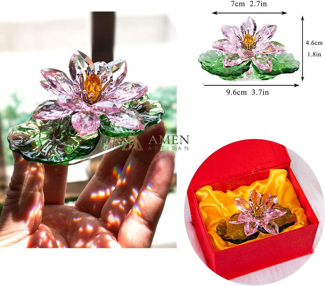 Crystal Lotus Statue Amen Artisan - Image 3