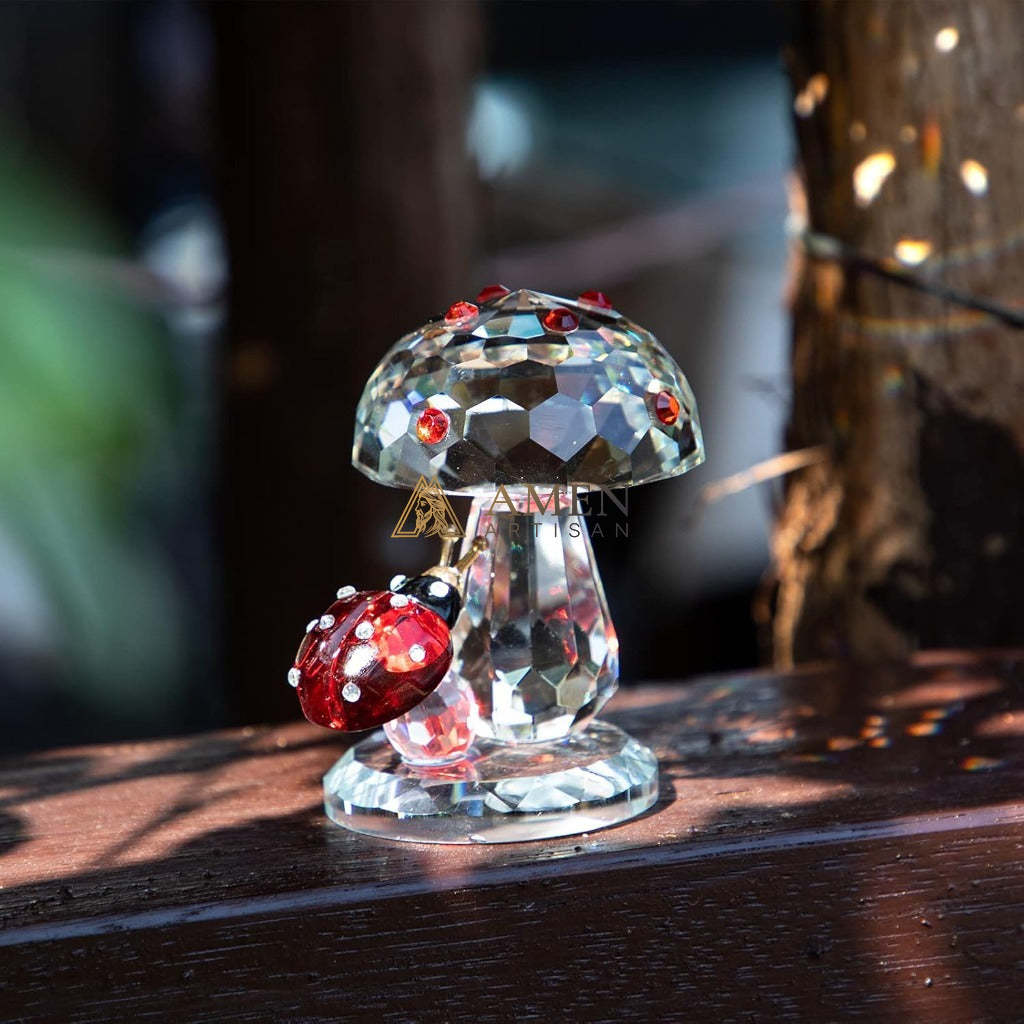 Crystal Mushroom & Ladybug Figurine Amen Artisan - Image 2