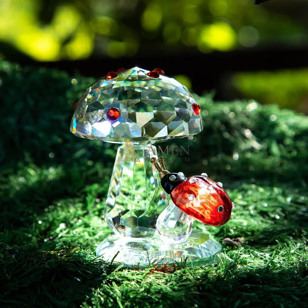 Crystal Mushroom & Ladybug Figurine Amen Artisan - Image 3