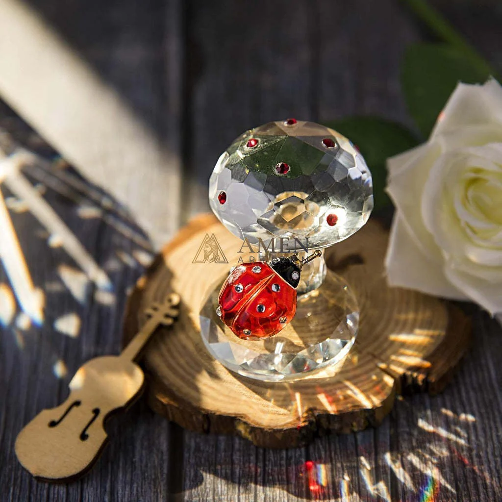 Crystal Mushroom & Ladybug Figurine Amen Artisan - Image 4