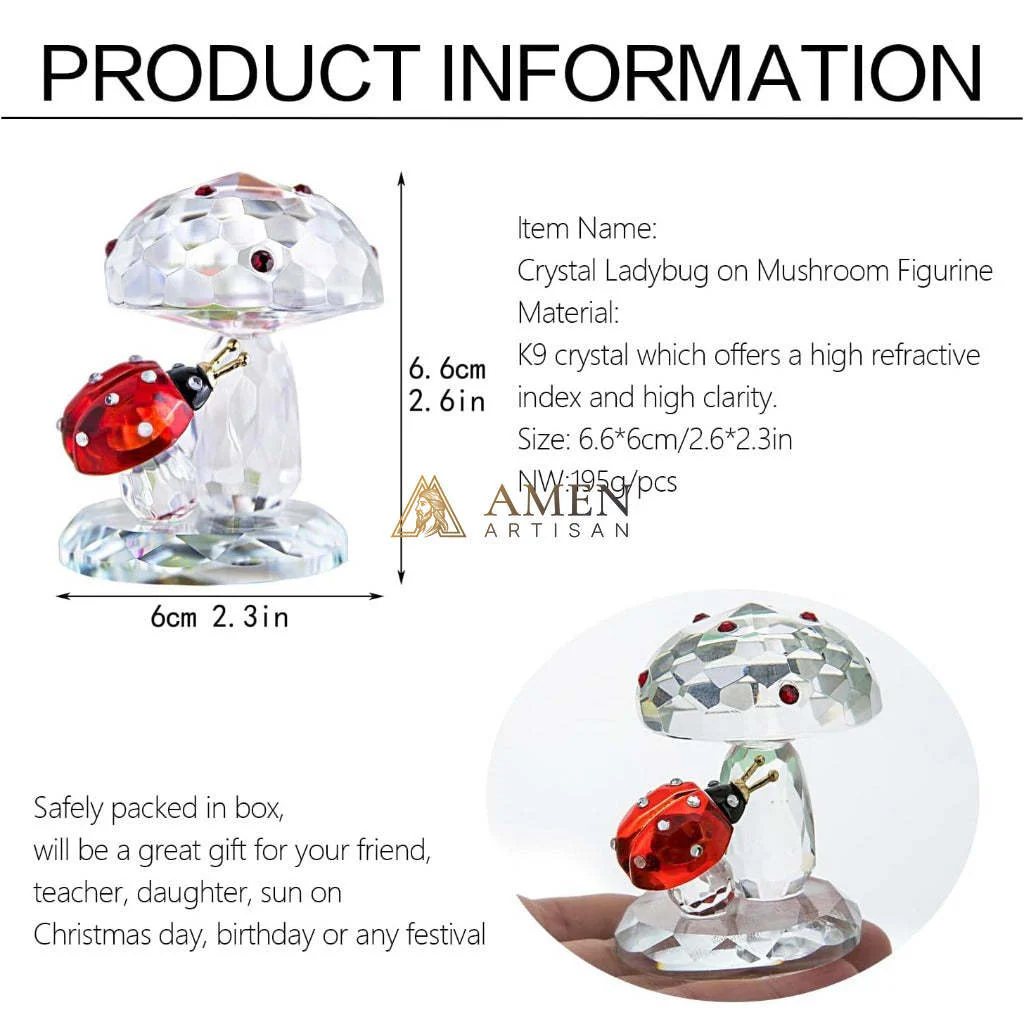 Crystal Mushroom & Ladybug Figurine Amen Artisan - Image 6