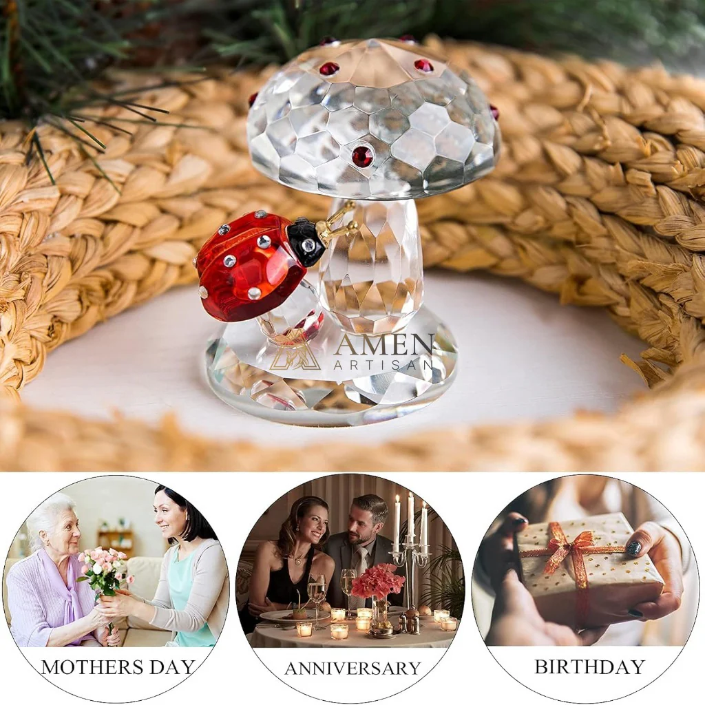 Crystal Mushroom & Ladybug Figurine Amen Artisan - Image 7