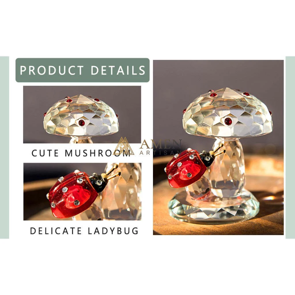 Crystal Mushroom & Ladybug Figurine Amen Artisan - Image 8
