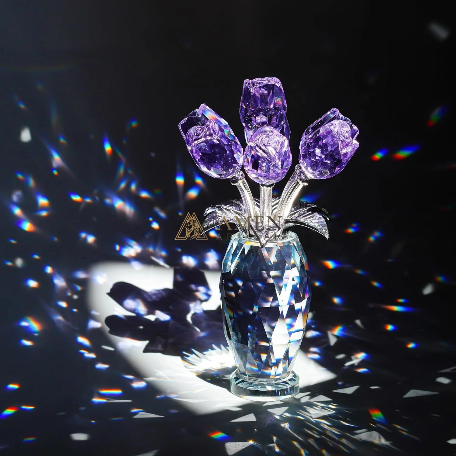 Crystal Purple Rose Figurine Amen Artisan - Image 6