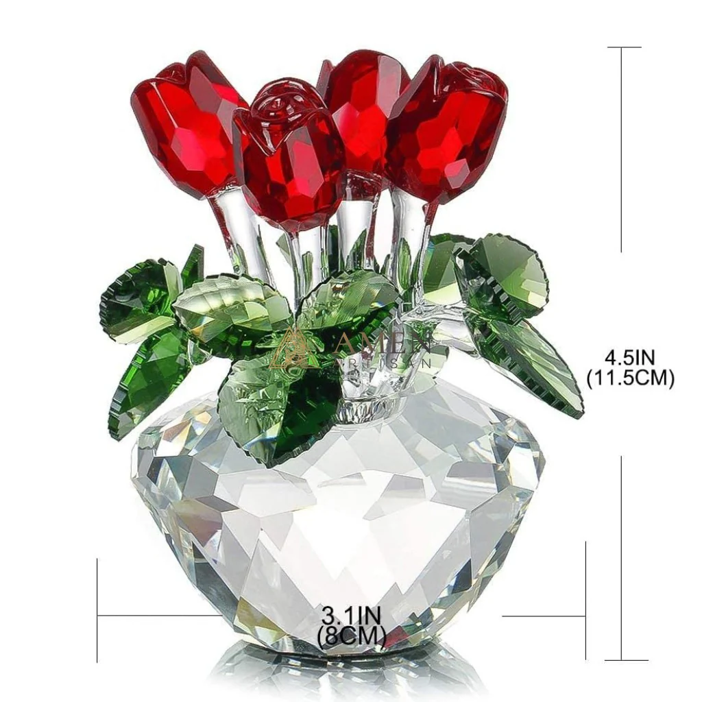 Crystal Red Rose Flower Basket Figurine Amen Artisan - Image 3
