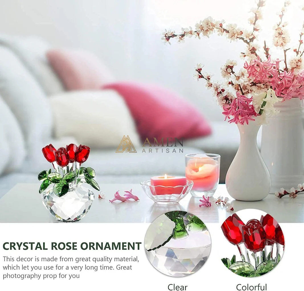 Crystal Red Rose Flower Basket Figurine Amen Artisan - Image 7