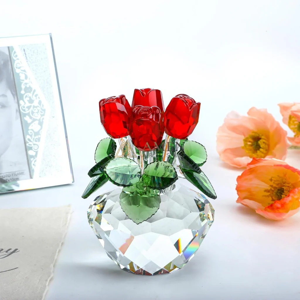 Crystal Red Rose Flower Basket Figurine Amen Artisan - Image 8