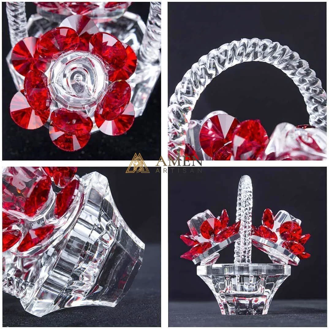 Crystal Red Rose Flower Basket Figurine Amen Artisan - Image 6
