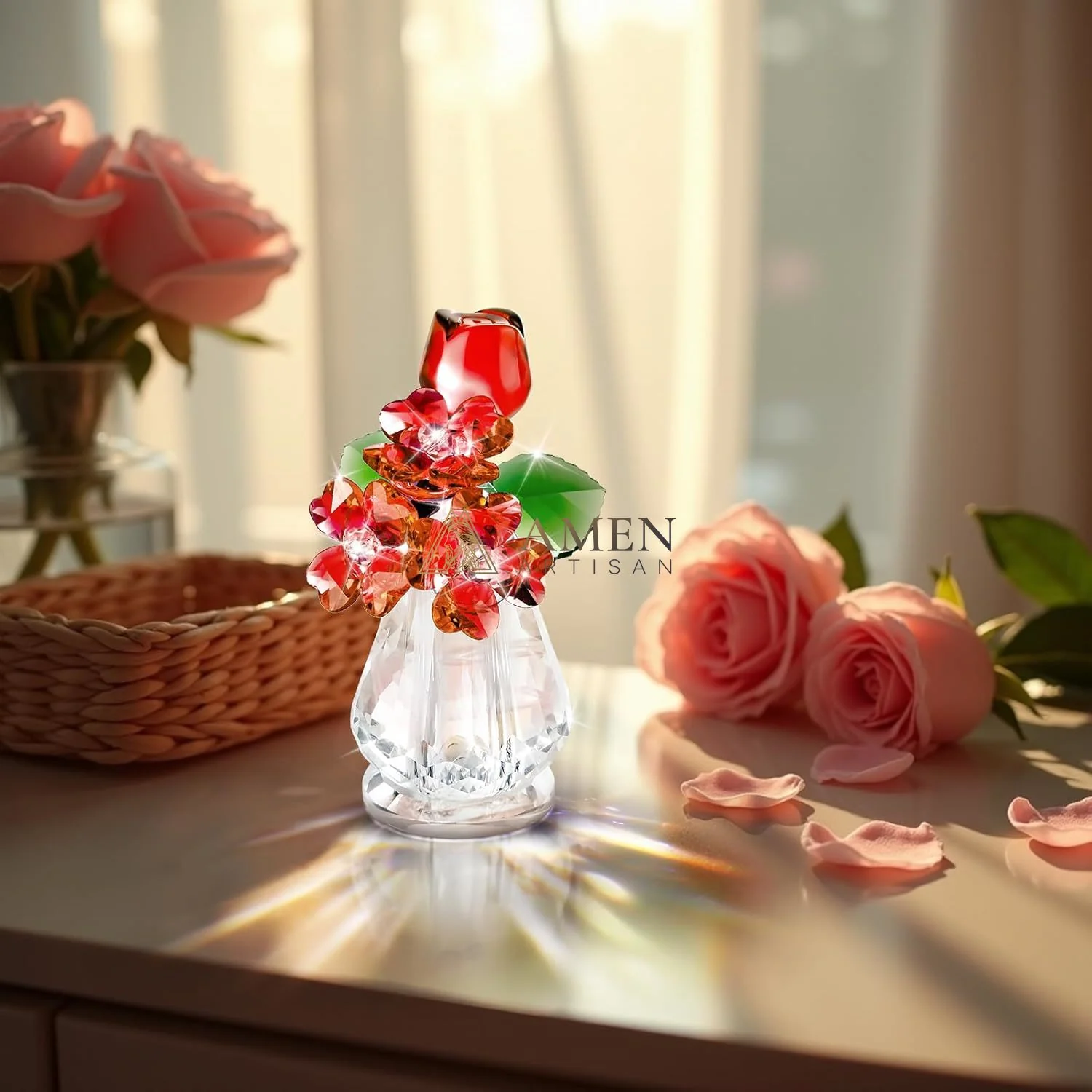 Crystal Rose Bouquet Figurine Amen Artisan - Image 3