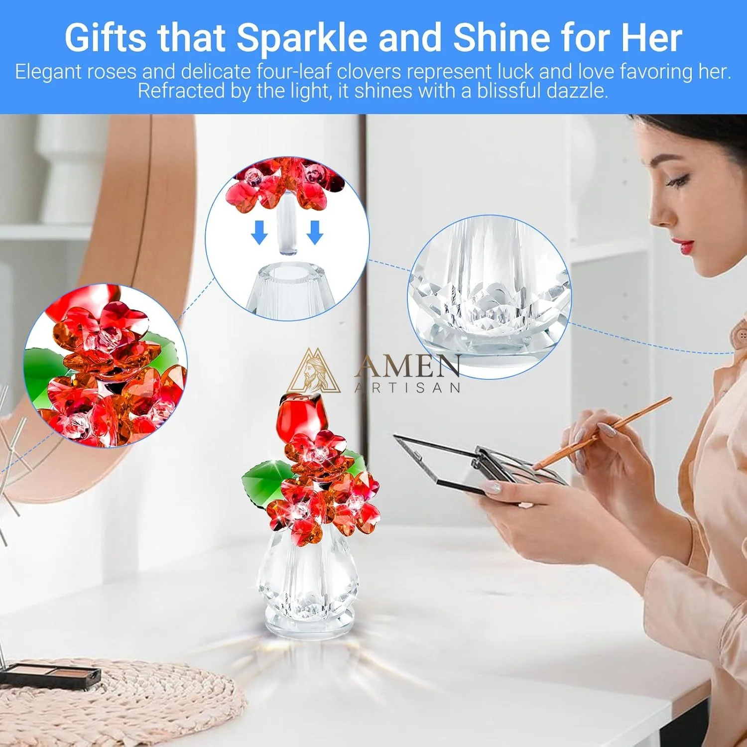 Crystal Rose Bouquet Figurine Amen Artisan - Image 4