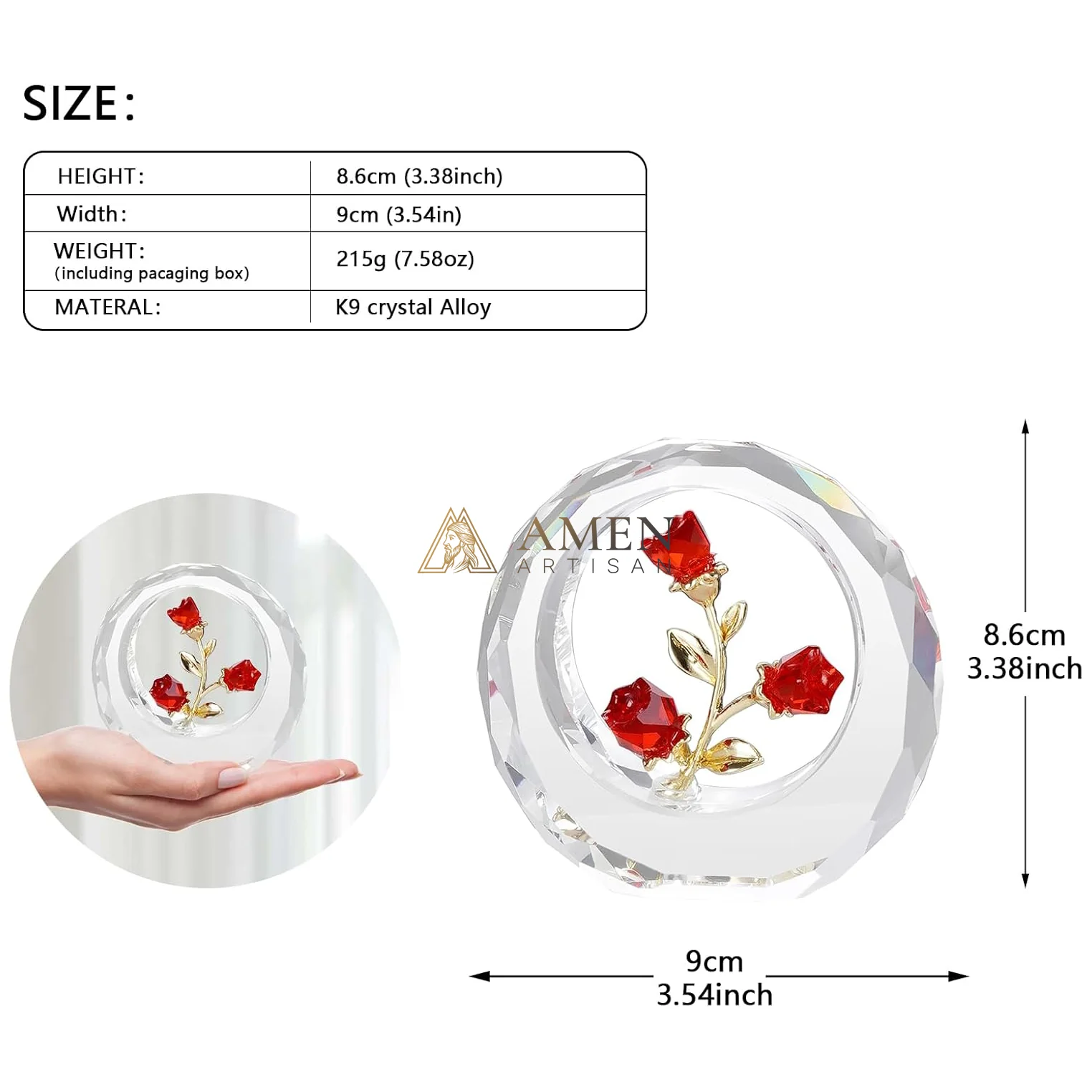 Crystal Rose Figurine Amen Artisan - Image 3