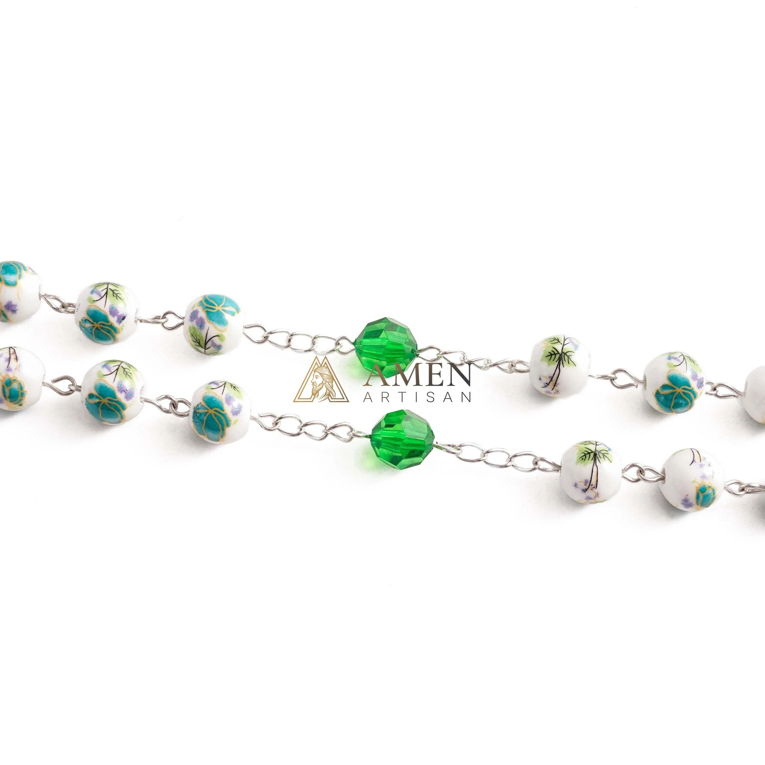 Cyan Floral Ceramic Rosary Amen Artisan - Image 4