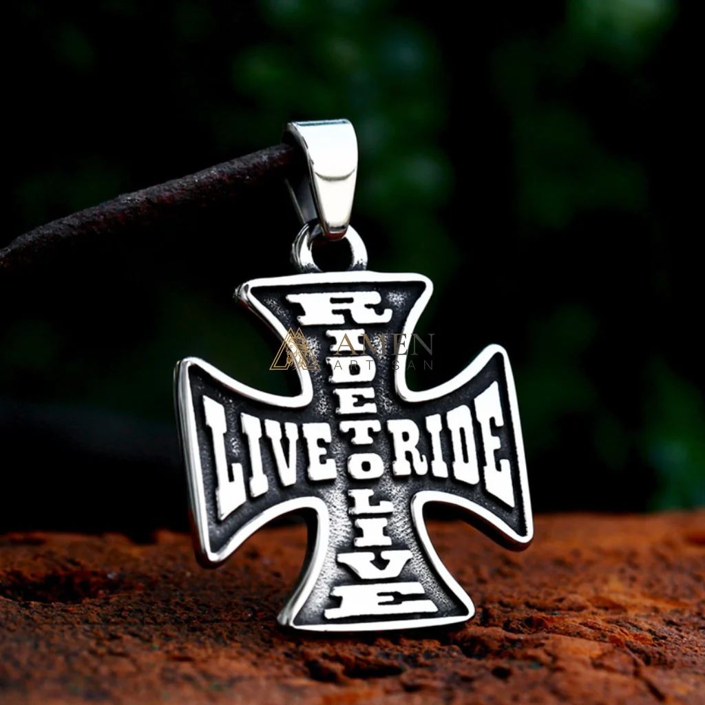 Cycling Guardian Cross Pendant Necklace Amen Artisan - Image 2