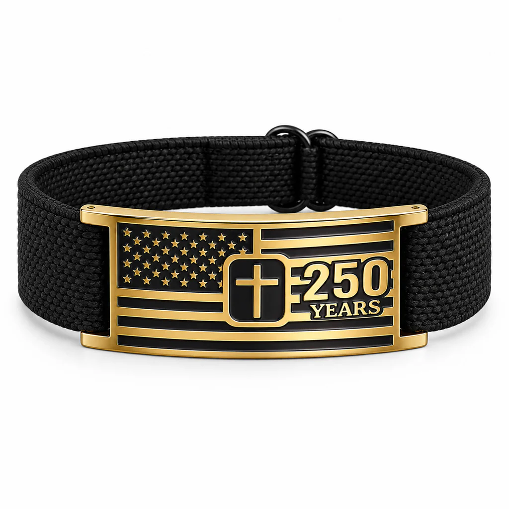 【DEAL TODAY】Adjustable America 250 Bracelet with Braided Band and Cross Detail