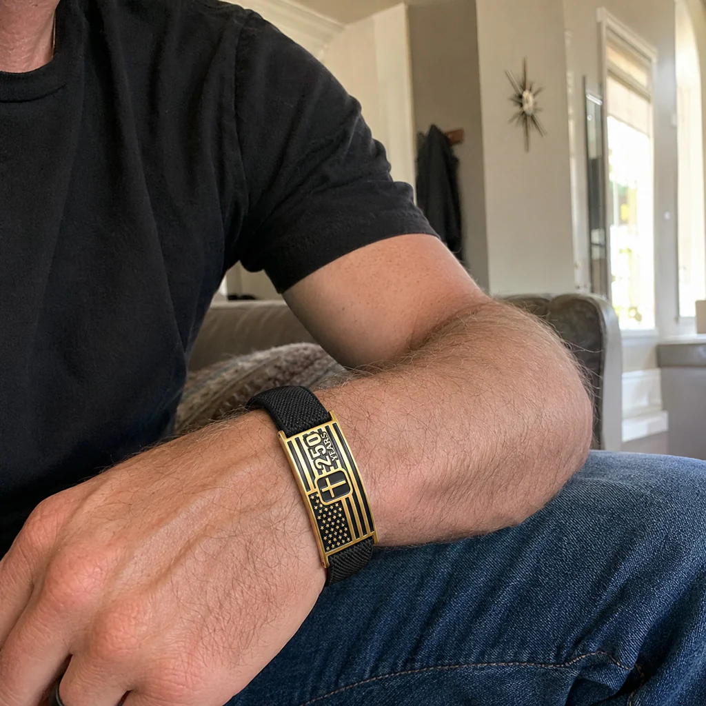 【DEAL TODAY】Adjustable America 250 Bracelet with Braided Band and Cross Detail - Image 3