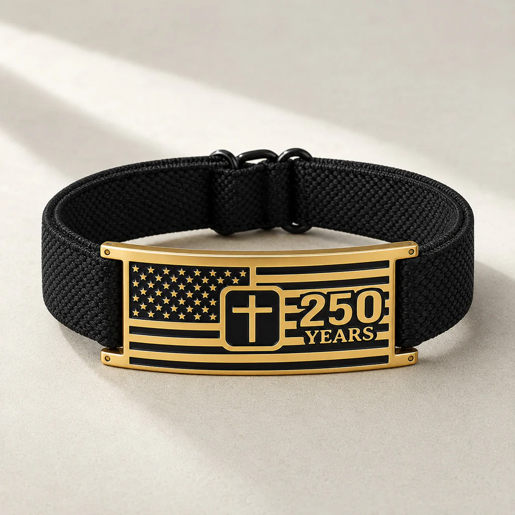 【DEAL TODAY】Adjustable America 250 Bracelet with Braided Band and Cross Detail - Image 5