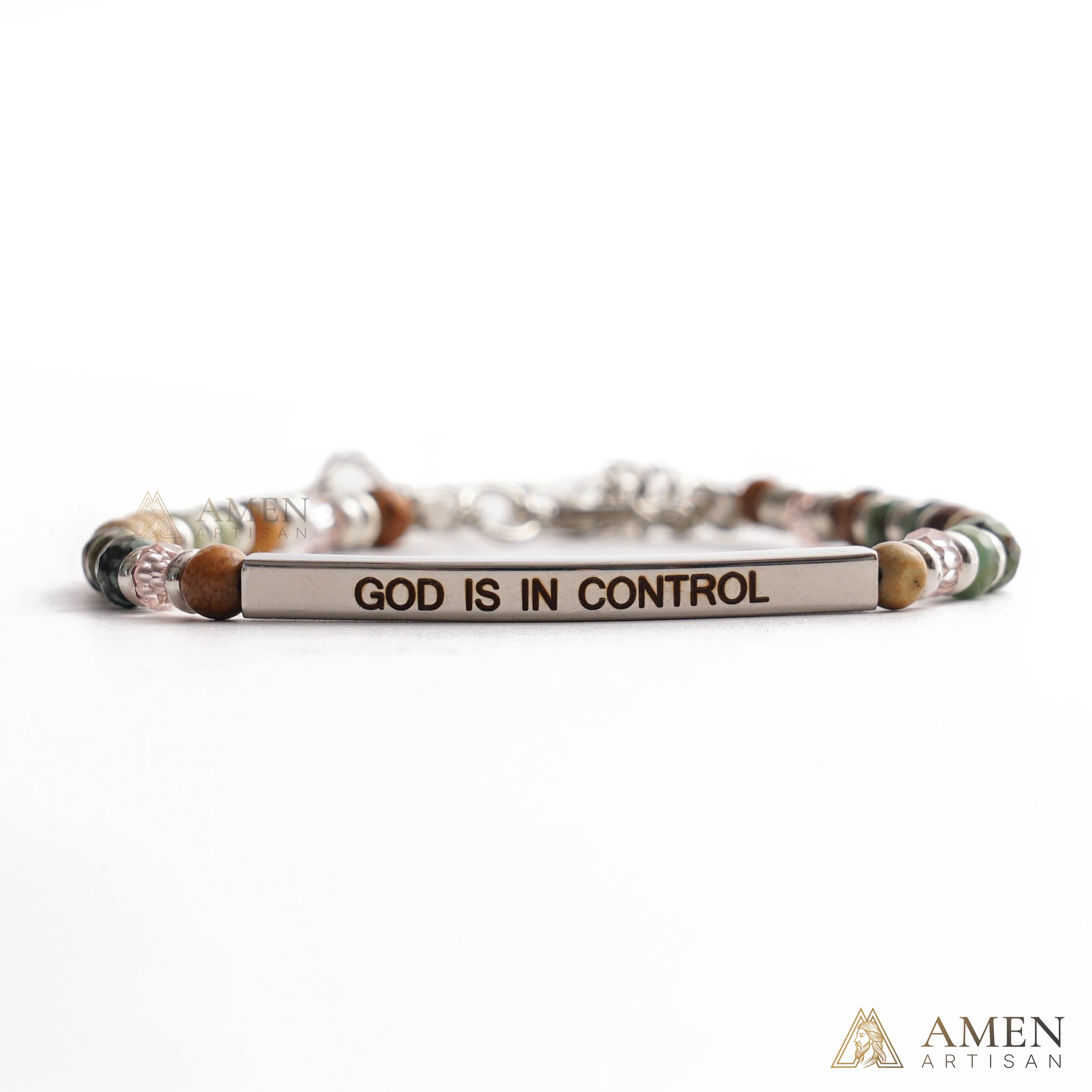 【Deal Today】Adjustable Natural Stone Bracelet with Cross | Amen Artisan