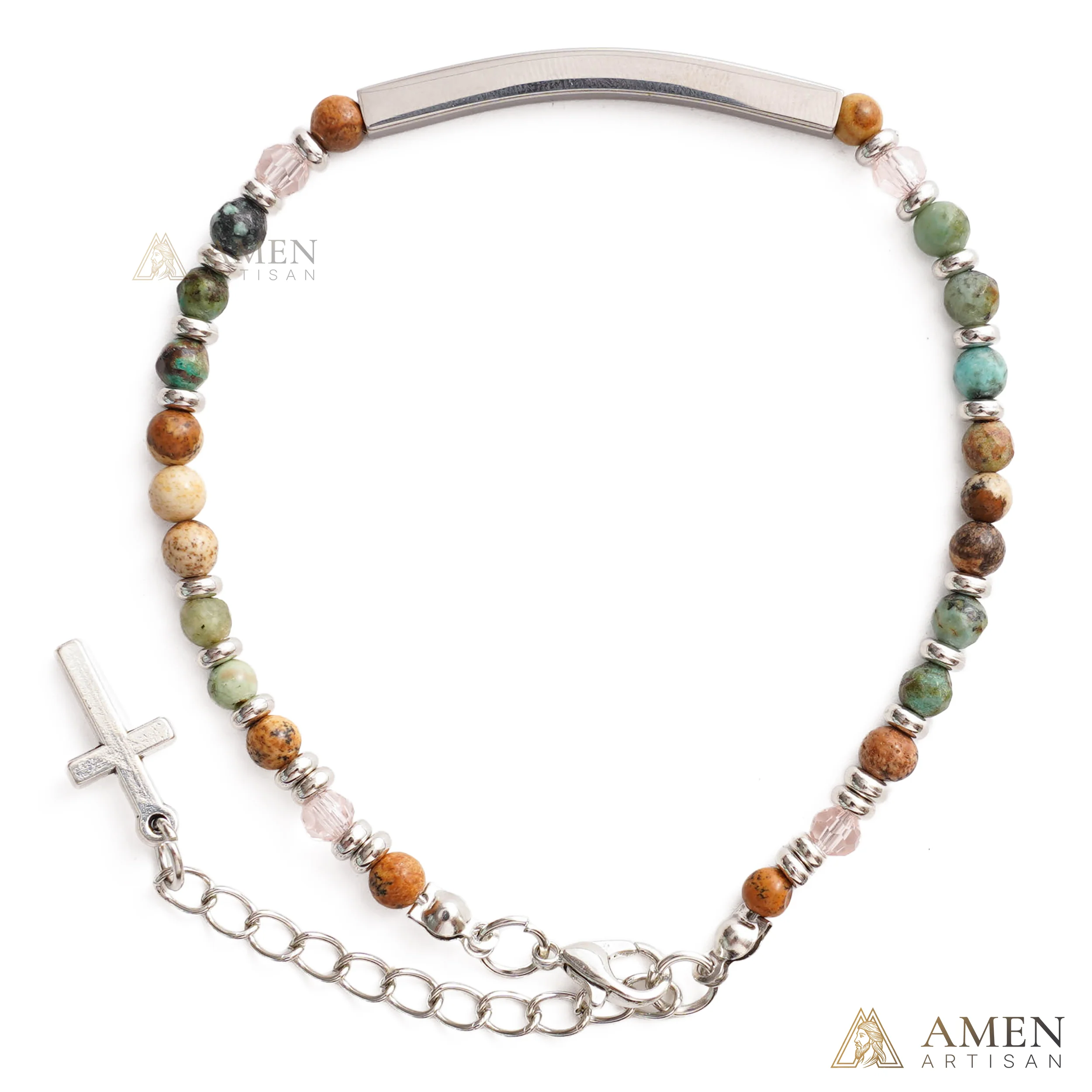 【Deal Today】Adjustable Natural Stone Bracelet with Cross | Amen Artisan - Image 2