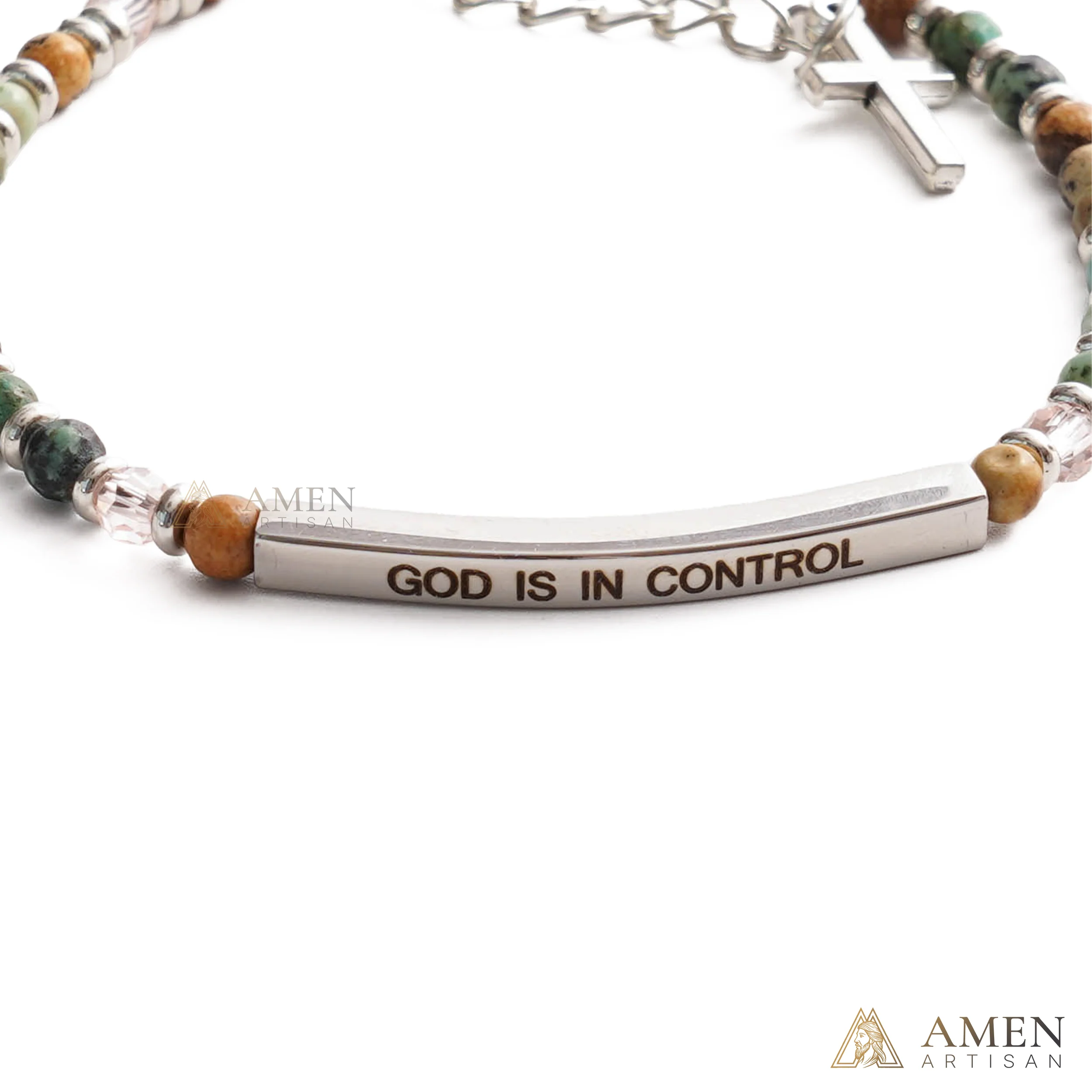 【Deal Today】Adjustable Natural Stone Bracelet with Cross | Amen Artisan - Image 3