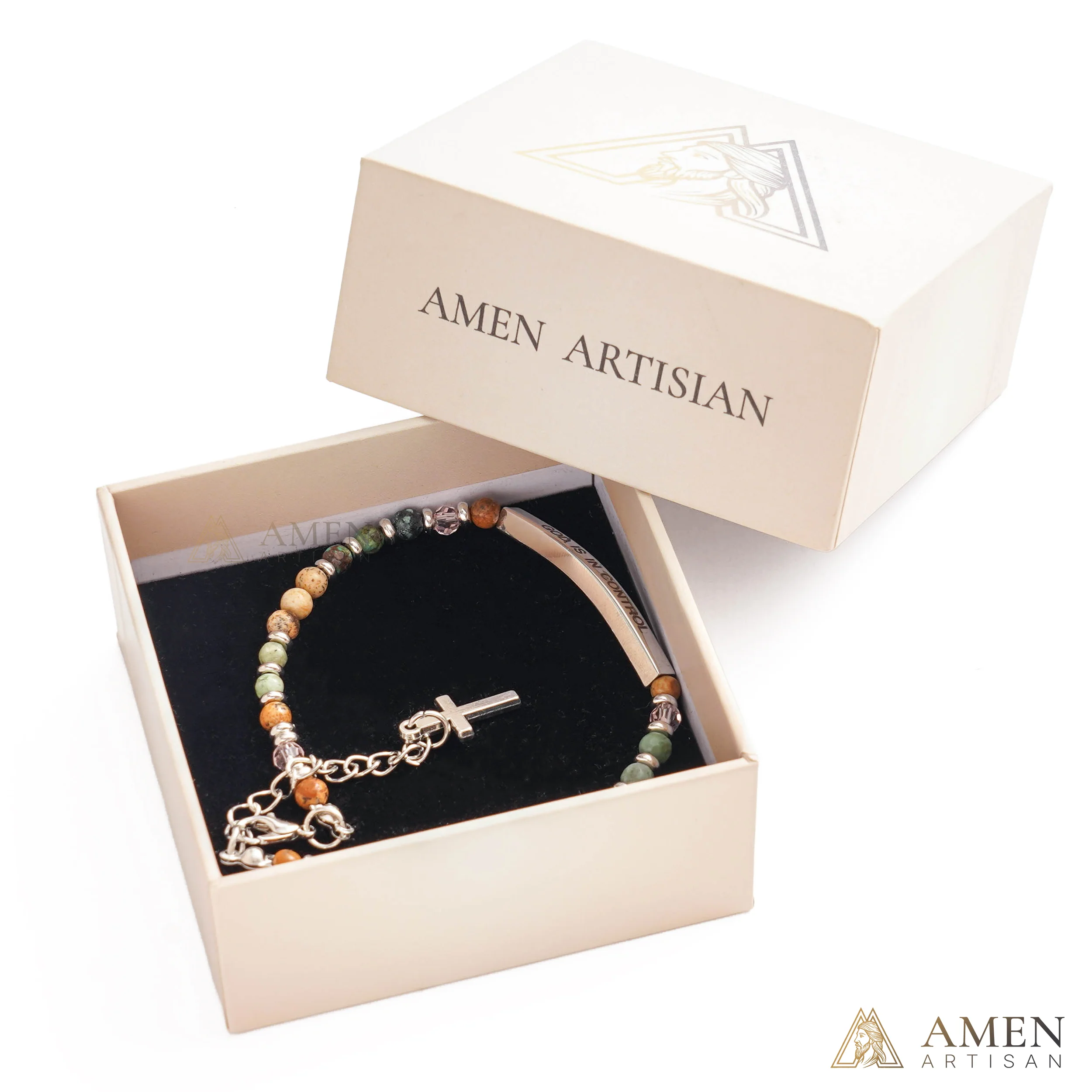【Deal Today】Adjustable Natural Stone Bracelet with Cross | Amen Artisan - Image 4