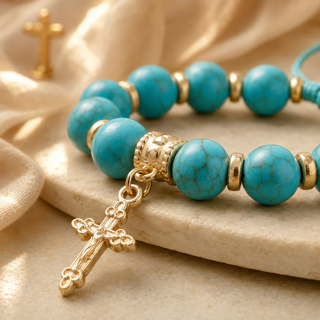 【DEAL TODAY】Adjustable Turquoise-Style Beaded Cross Bracelet - Image 2