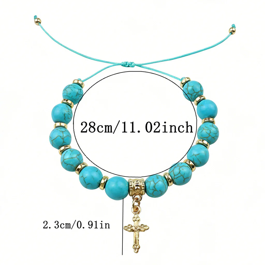 【DEAL TODAY】Adjustable Turquoise-Style Beaded Cross Bracelet - Image 4
