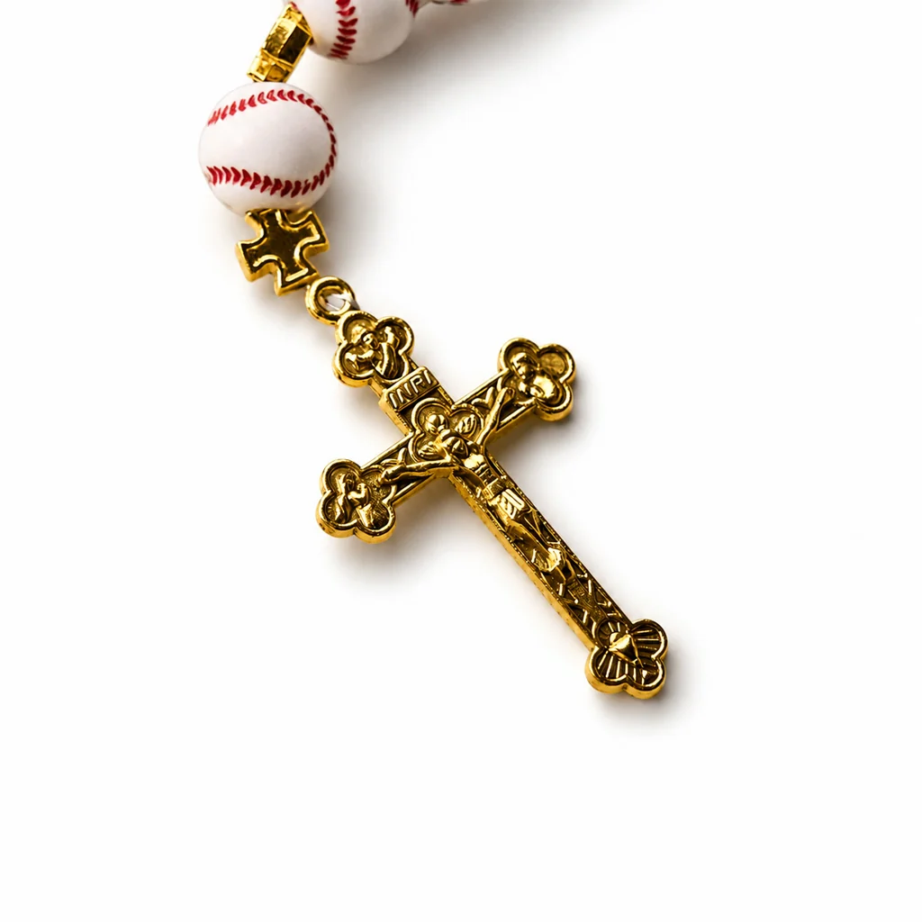 【DEAL TODAY】Baseball Rosary with Gold-Tone Crucifix and Cross Spacers - Image 5