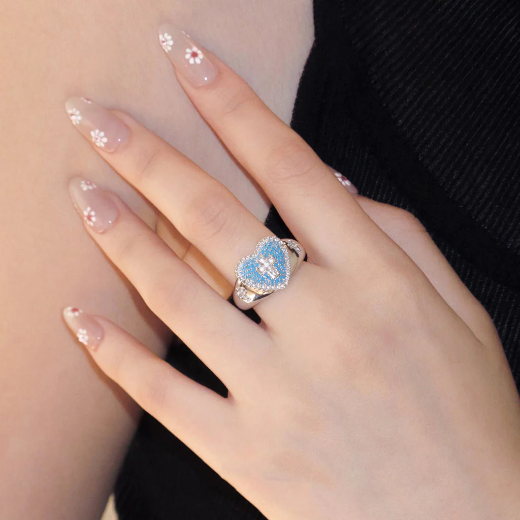 【DEAL TODAY】Blue Heart Cross Open Ring with Rhinestone Accents - Image 5