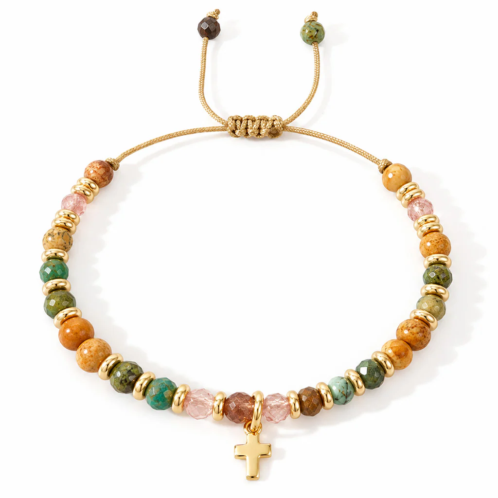 【Deal Today】Boho Natural Stone Cross Bracelet with Adjustable Cord — Faith | Amen Artisan