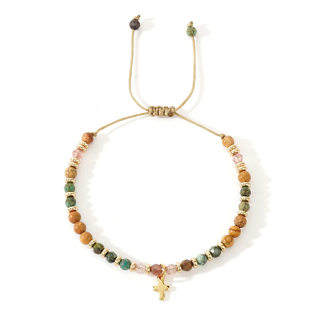 【Deal Today】Boho Natural Stone Cross Bracelet with Adjustable Cord — Faith | Amen Artisan - Image 3