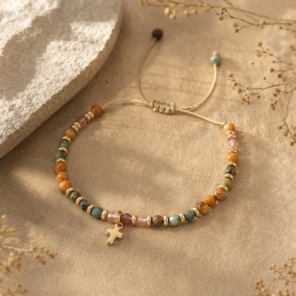 【Deal Today】Boho Natural Stone Cross Bracelet with Adjustable Cord — Faith | Amen Artisan - Image 4