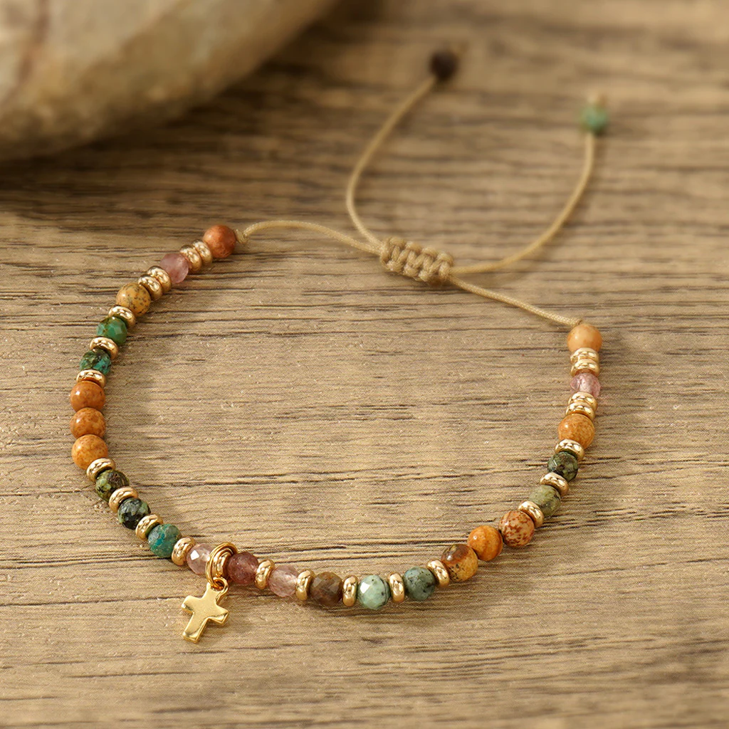 【Deal Today】Boho Natural Stone Cross Bracelet with Adjustable Cord — Faith | Amen Artisan - Image 6