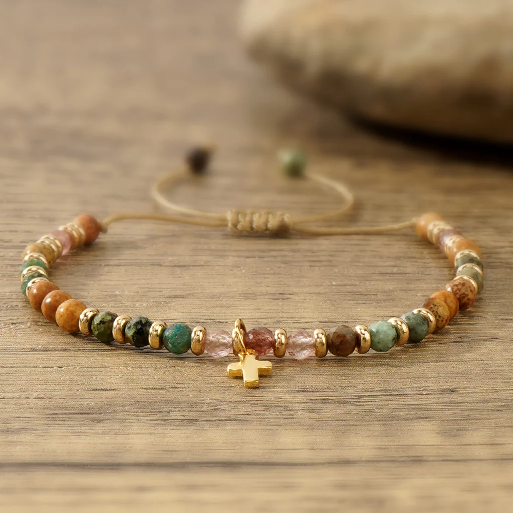 【Deal Today】Boho Natural Stone Cross Bracelet with Adjustable Cord — Faith | Amen Artisan - Image 8