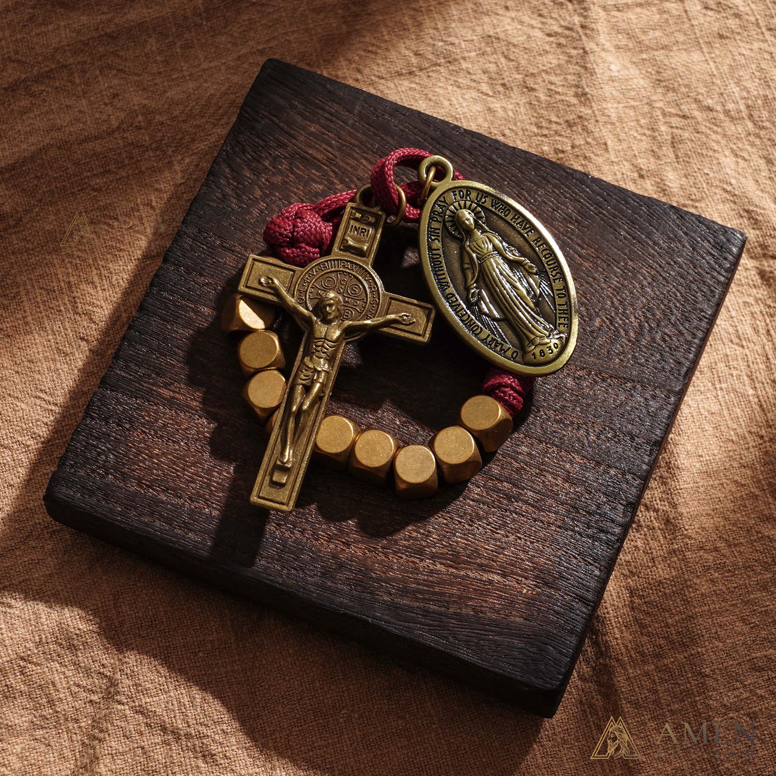 Burgundy Clip-On Pocket Decade Rosary with Crucifix and Our Lady Medal - Image 17