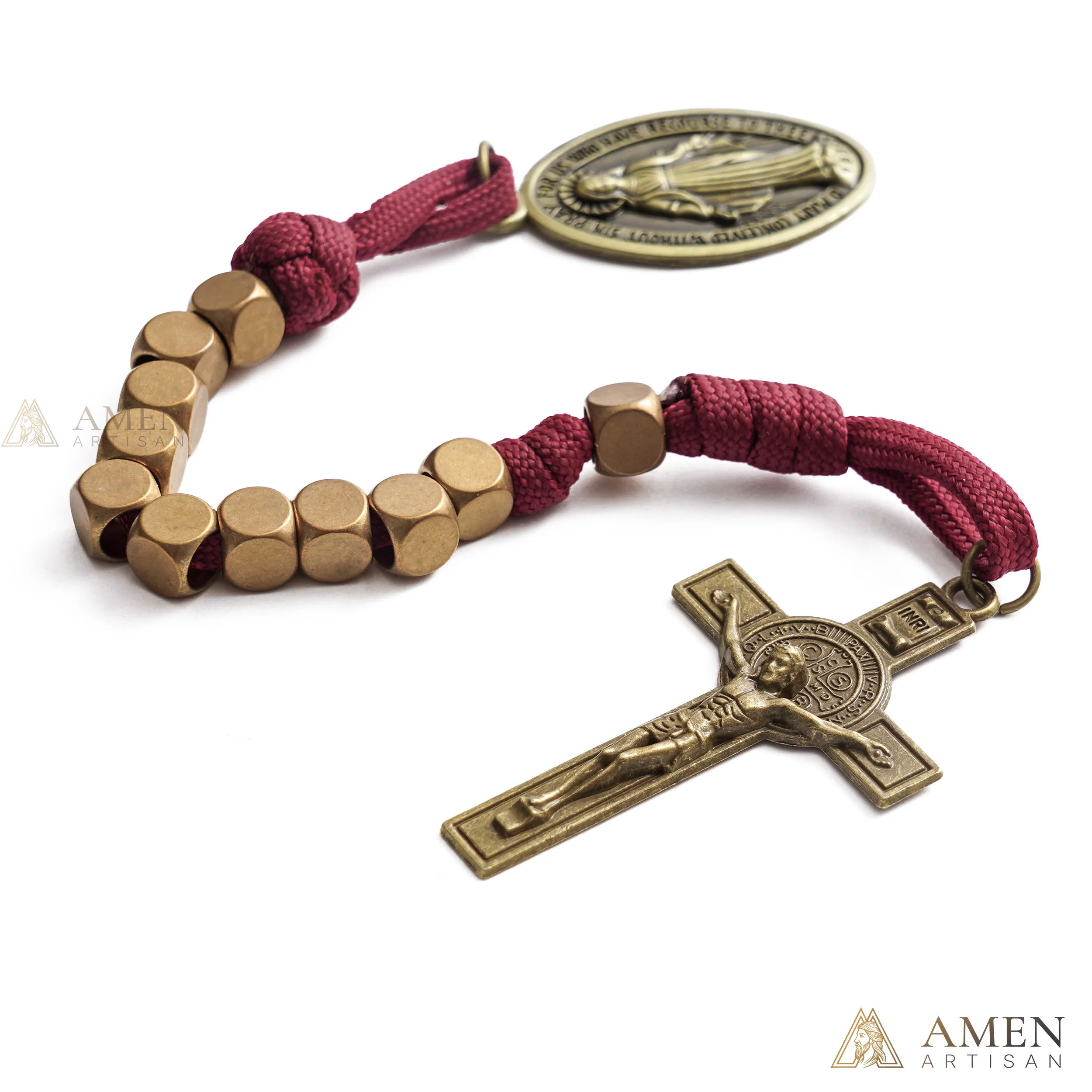 【DEAL TODAY】Burgundy Clip-On Pocket Decade Rosary with Crucifix and Our Lady Medal - Image 2