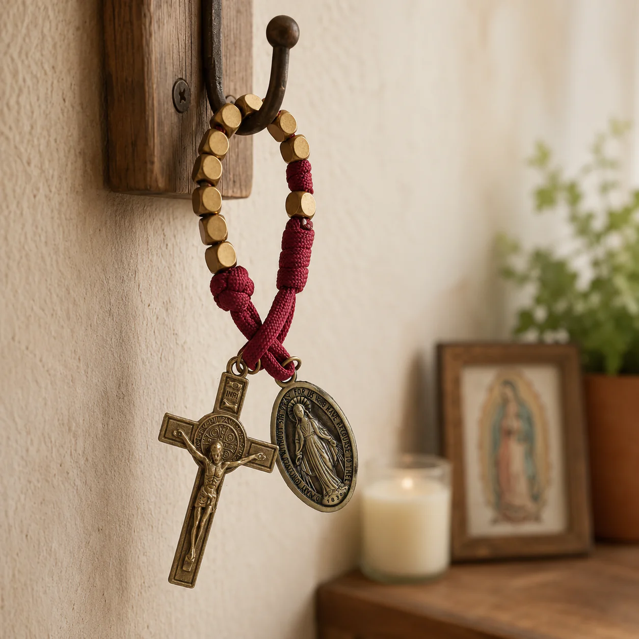 Burgundy Clip-On Pocket Decade Rosary with Crucifix and Our Lady Medal - Image 6