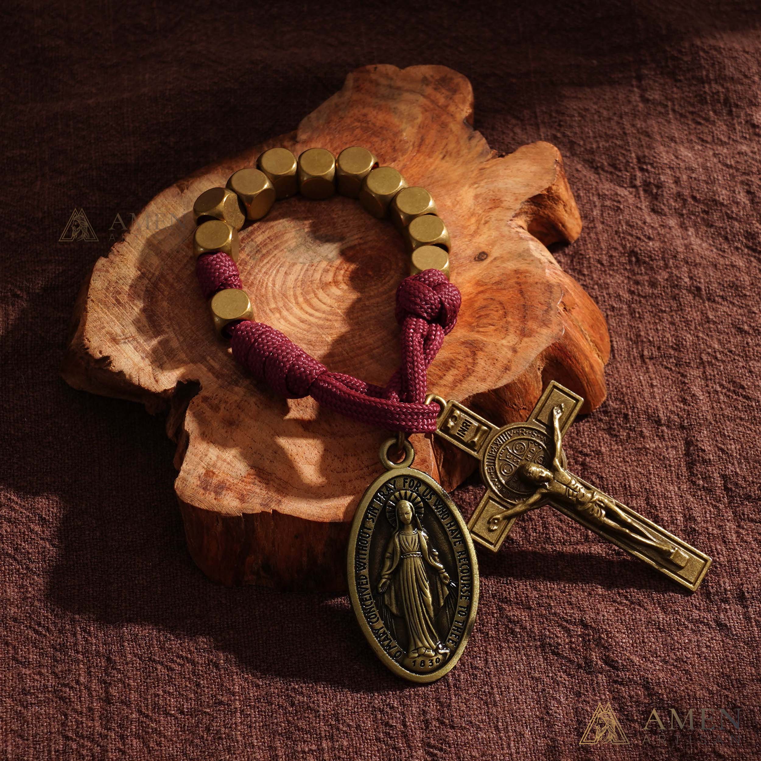 Burgundy Clip-On Pocket Decade Rosary with Crucifix and Our Lady Medal - Image 18