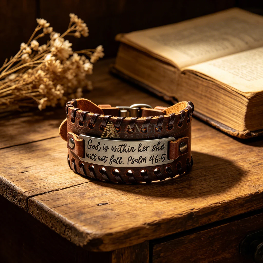 【DEAl TODAY】Handwoven Leather Bible Verse Bracelet - Strength, Faith & Protection | Amen Artisan