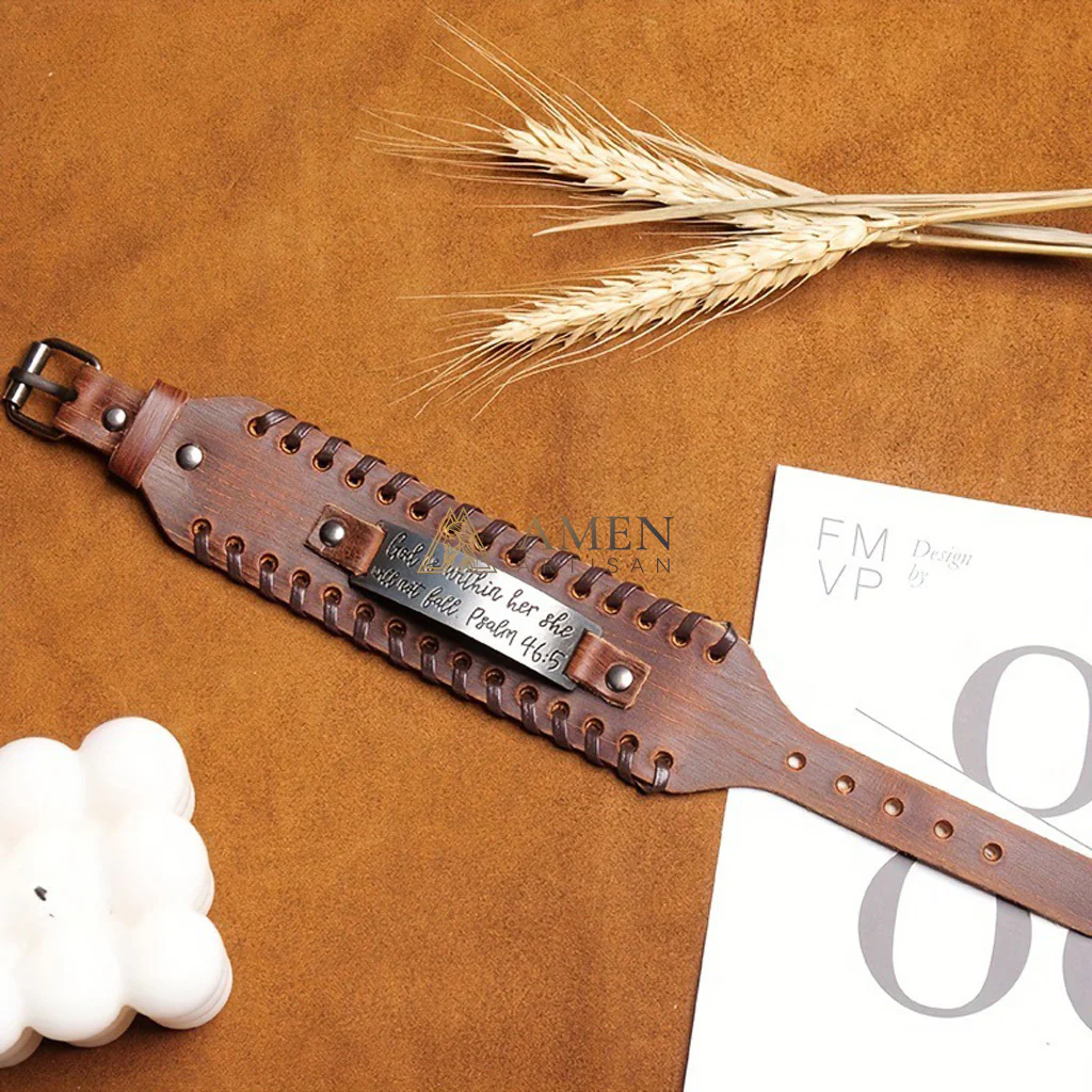 【DEAl TODAY】Handwoven Leather Bible Verse Bracelet - Strength, Faith & Protection | Amen Artisan - Image 2