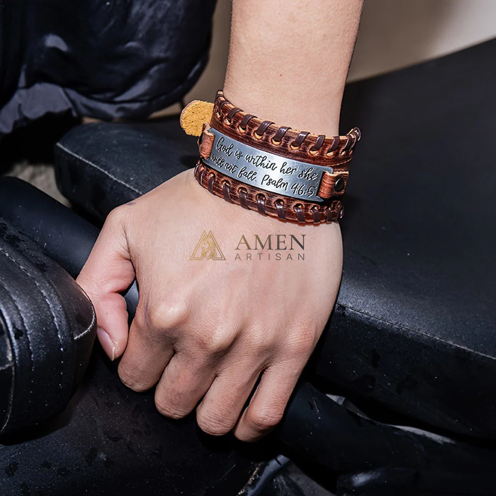 【DEAl TODAY】Handwoven Leather Bible Verse Bracelet - Strength, Faith & Protection | Amen Artisan - Image 3