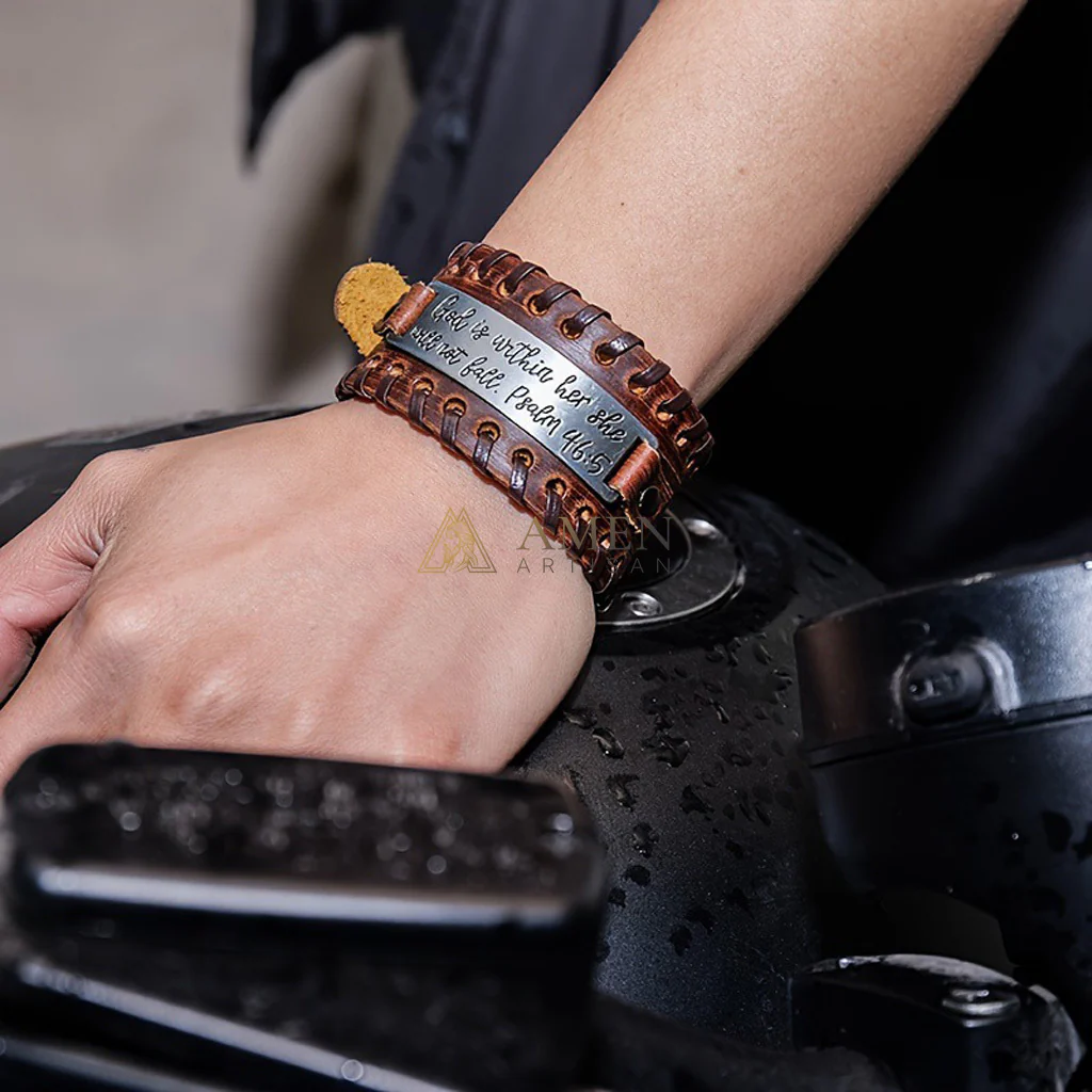 【DEAl TODAY】Handwoven Leather Bible Verse Bracelet - Strength, Faith & Protection | Amen Artisan - Image 4