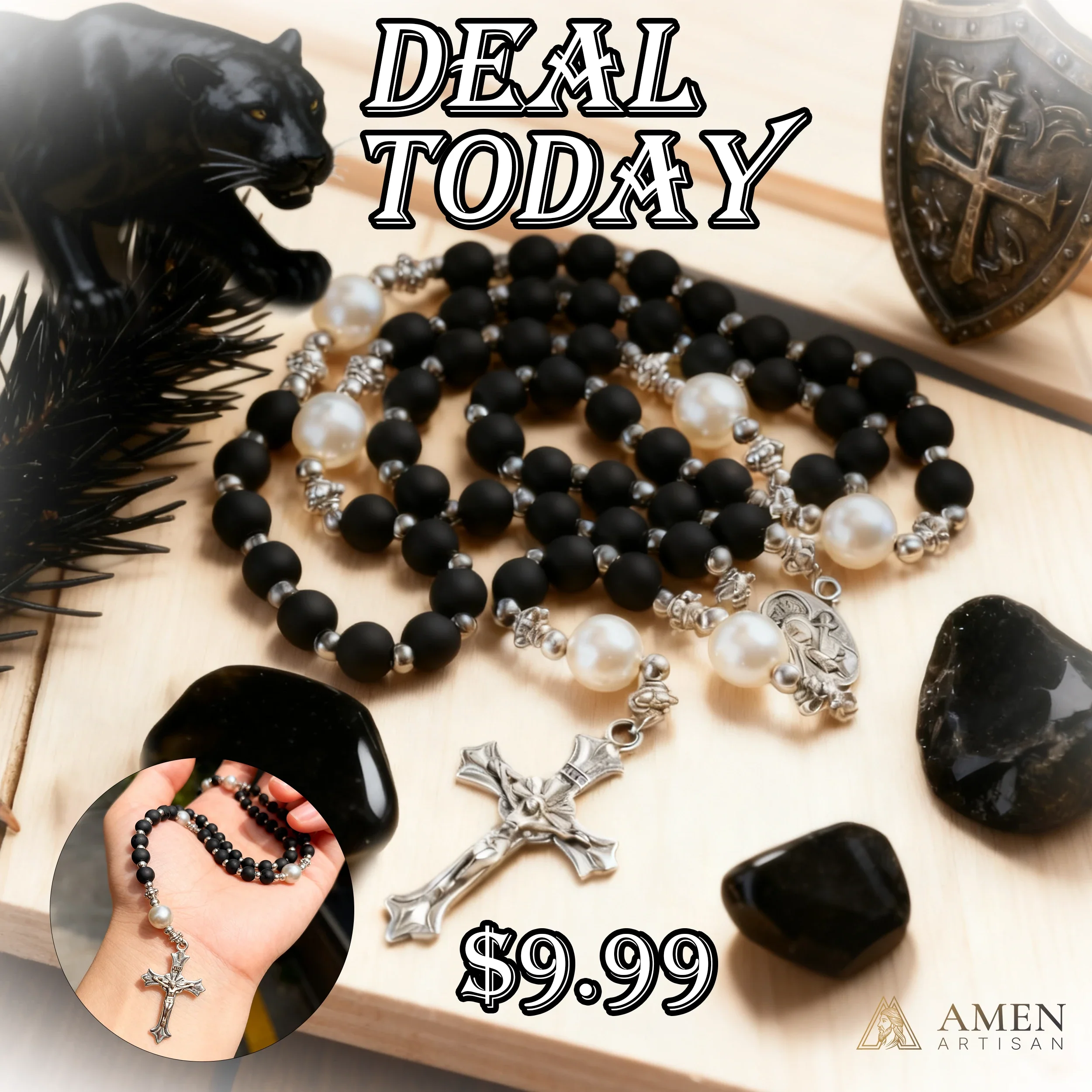【Deal Today】Matte Obsidian Rosary - Image 5
