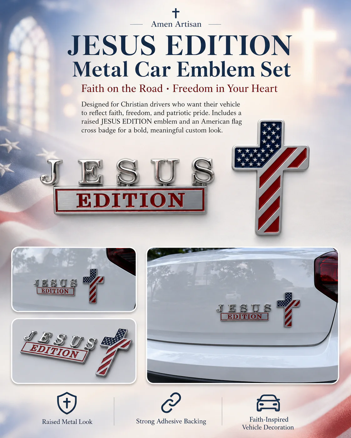 【Deal Today】JESUS EDITION Metal Car Emblem Set - Christian Faith, Liberty & Personal Belief | Amen Artisan - Image 5