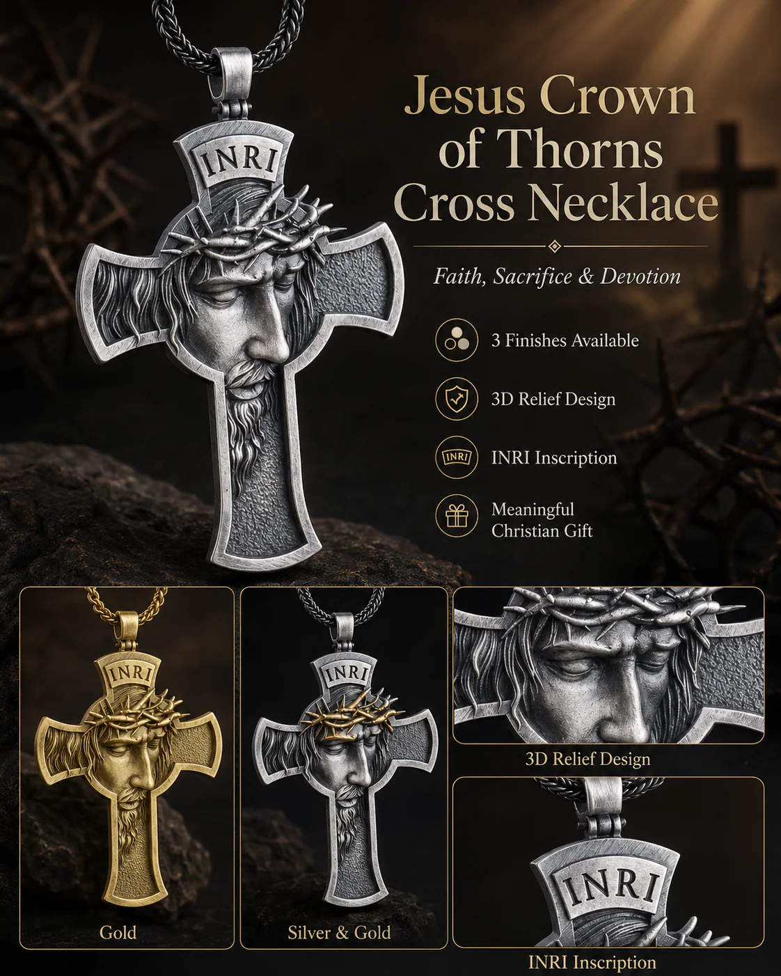 【Deal Today】Jesus Crown of Thorns Cross Pendant with Chain | Amen Artisan - Image 8
