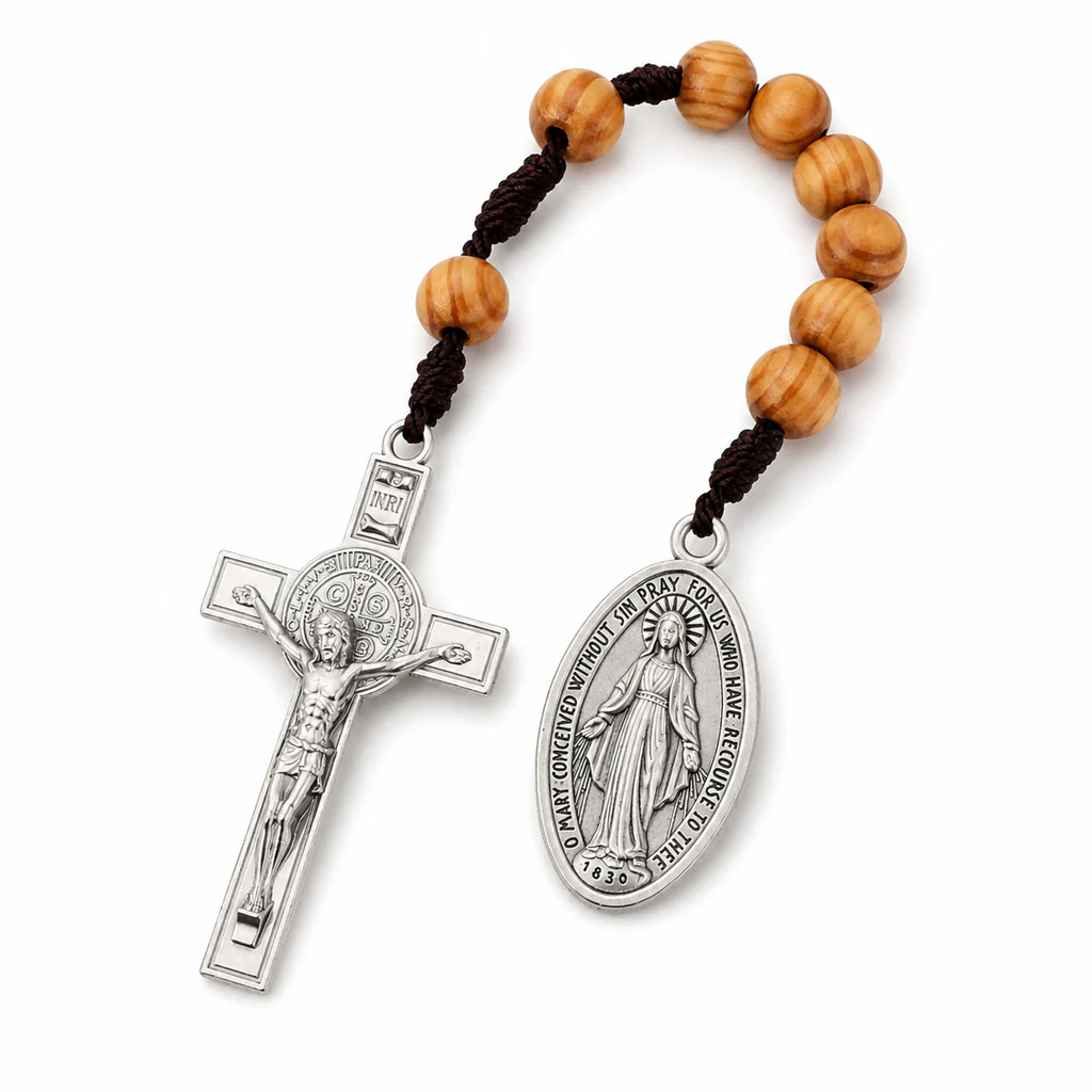 Portable Wooden Decade Rosary with St. Benedict Cross - Blessing & Peace | Amen Artisan - Image 3