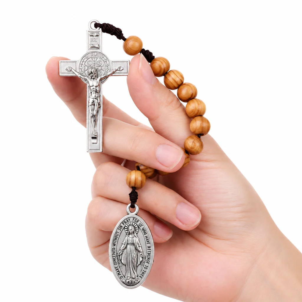 Portable Wooden Decade Rosary with St. Benedict Cross - Blessing & Peace | Amen Artisan - Image 4