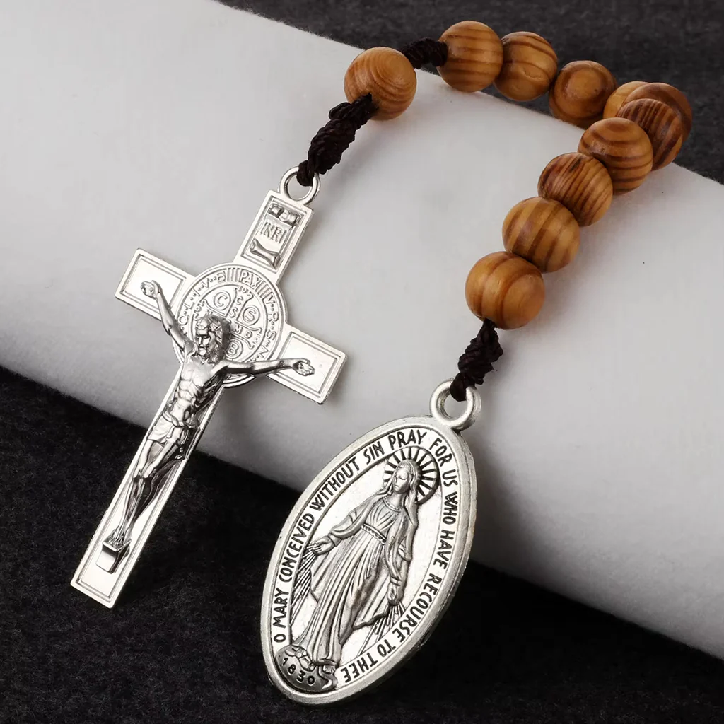 Portable Wooden Decade Rosary with St. Benedict Cross - Blessing & Peace | Amen Artisan - Image 8