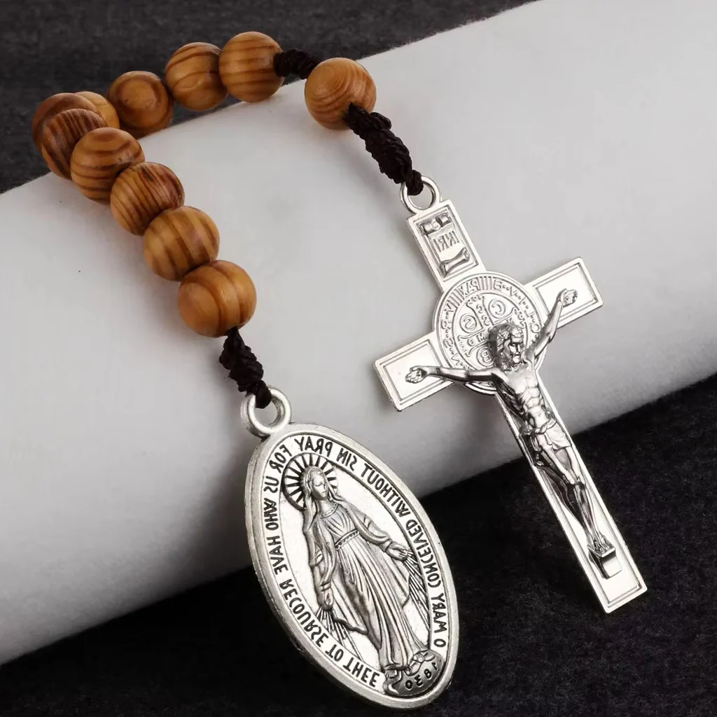 Portable Wooden Decade Rosary with St. Benedict Cross - Blessing & Peace | Amen Artisan - Image 9