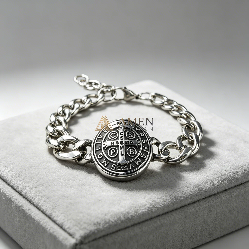 Saint Benedict Cross Cuban Link Bracelet - Protection, Strength & Faith | Amen Artisan